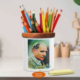 Asilmeydan 449412740 Kabanlı Mustafa Kemal Atatürk Ahşap Seramik Kalemlik