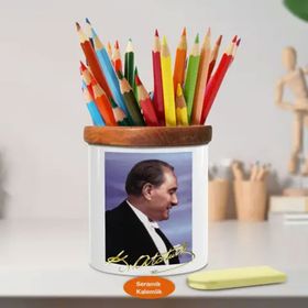 Asilmeydan 449429638 Mutlu Mustafa Kemal Atatürk Ahşap Seramik Kalemlik
