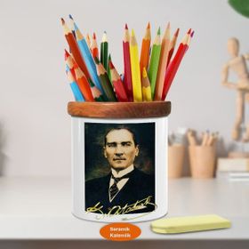 Asilmeydan 449442686 Kravatlı Asil Mustafa Kemal Ahşap Seramik Kalemlik