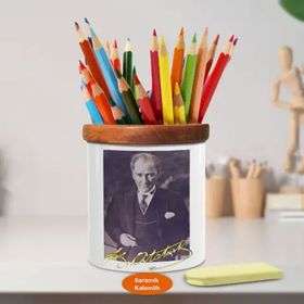 Asilmeydan 449461179 Yelekli Lider Atatürk Ahşap Seramik Kalemlik