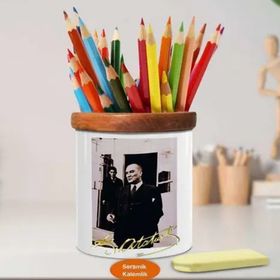 Asilmeydan 449471012 Asaletli Lider Kemal Atatürk Ahşap Seramik Kalemlik