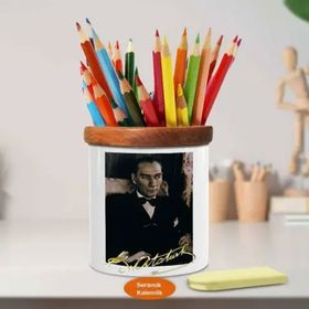 Asilmeydan 449472879 Papyonlu Asil Kemal Atatürk Ahşap Seramik Kalemlik