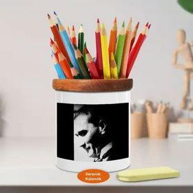 Asilmeydan 449692730 Gülen Yüz Kemal Atatürk Ahşap Seramik Kalemlik
