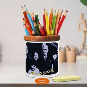 Asilmeydan 449706037 Mustafa Kemal Atatürk Ve Kızı Ülkü Ahşap Seramik Kalemlik