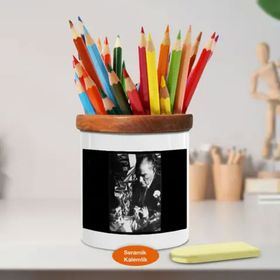 Asilmeydan 449747418 Baba Ve Kızı Kemal Atatürk Ahşap Seramik Kalemlik