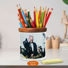 Asilmeydan 449780130 Şapkalı Sivil Mustafa Kemal Atatürk Ahşap Seramik Kalemlik