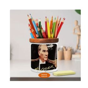 Asilmeydan 449789778 Karizmatik Mustafa Kemal Atatürk Ahşap Seramik Kalemlik
