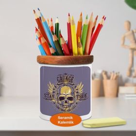 Asilmeydan 449816428 Melek Kanatları Ve Kurukafa Skull Ahşap Seramik Kalemlik