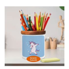 Asilmeydan 449821624 Dabbing Dansı Yapan Sevimli Unicorn Ahşap Seramik Kalemlik