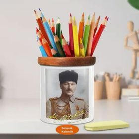 Asilmeydan 450366494 Mareşal Gazi Mustafa Kemal Atatürk Ahşap Seramik Kalemlik