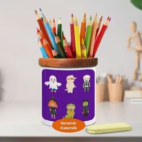 Asilmeydan 450369969 Halloween Cadılar Bayramı Çocuklar Ahşap Seramik Kalemlik