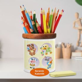 Asilmeydan 450373259 Sonbaharda Sevimli Hayvanlar Ahşap Seramik Kalemlik