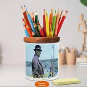 Asilmeydan 450375481 Asil Şapkalı Mustafa Kemal Atatürk Ahşap Seramik Kalemlik