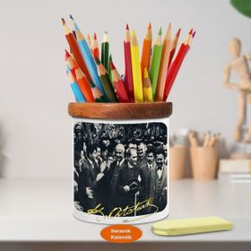 Asilmeydan 451495769 Güler Yüzlü Mustafa Kemal Atatürk Ahşap Seramik Kalemlik