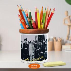 Asilmeydan 451684247 Askeri Selamlayan Mustafa Kemal Atatürk Ahşap Seramik Kalemlik