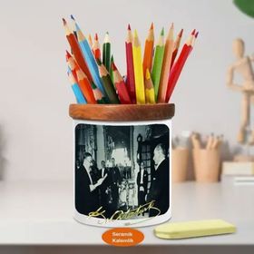 Asilmeydan 451745306 Misafiriyle Sohbet Eden Atatürk Ahşap Seramik Kalemlik