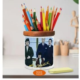Asilmeydan 451915378 Manevi Kızı Ülkü Ve Kemal Atatürk Ahşap Seramik Kalemlik