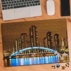 Asilmeydan 455714467 240 Parça Mavi Işıklı Şehir Köprüsü Puzzle Yapboz Tablo