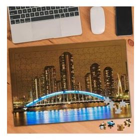 Asilmeydan 455714467 240 Parça Mavi Işıklı Şehir Köprüsü Puzzle Yapboz Tablo