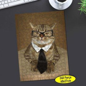 Asilmeydan 456805480 240 Parça Gözlüklü Komik Kedi Puzzle Yapboz Tablo