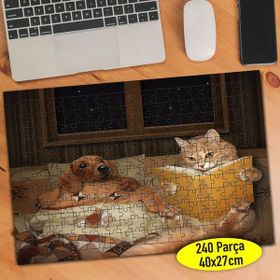 Asilmeydan 456810185 240 Parça Köpeğe Kitap Okuyan Kedi Puzzle Yapboz Tablo