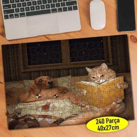 Asilmeydan 456810185 240 Parça Köpeğe Kitap Okuyan Kedi Puzzle Yapboz Tablo