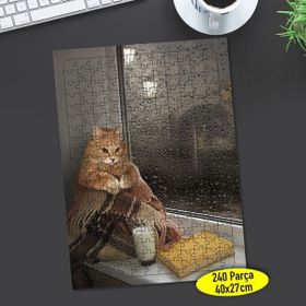 Asilmeydan 456810503 240 Parça Cam Kenarında Mutsuz Kedi Puzzle Yapboz Tablo