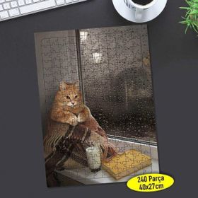 Asilmeydan 456810503 240 Parça Cam Kenarında Mutsuz Kedi Puzzle Yapboz Tablo