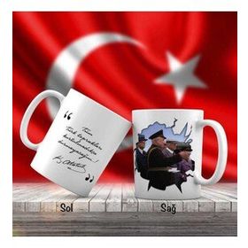 Asilmeydan Asil Hediyelik Askerle Konuşan Sivil Mustafa Kemal Atatürk - Atatürk'ün Sözleri Kupa