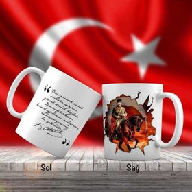 Asilmeydan Asil Hediyelik At Üstünde Mustafa Kemal Atatürk -Ay Yıldız - Atatürk'ün Sözleri Kupa