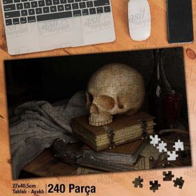 Asilmeydan Asil Hobi Kafatası Kitaplar Silah Harita Ayak Destekli Çerçeveli 240 Parça Puzzle Yapboz Tablo