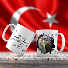 Asilmeydan Askerler ve Kalpaklı Mustafa Kemal Atatürk Atatürk'ün Sözleri Kupa Bardak