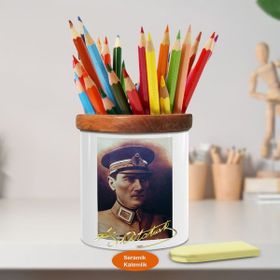 Asilmeydan Beyaz Gazi Mustafa Kemal Atatürk Ahşap Seramik Kalemlik