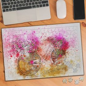 Asilmeydan Çiçekli Çizimsel Bisiklet 240 Parça 27x40 cm Puzzle Yapboz Tablo