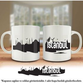 Asilmeydan Çift Yön Renkli Baskılı Istanbul Ay Yıldız Silüeti Şehir Kupa Bardak