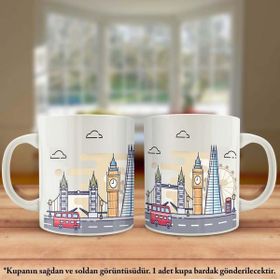 Asilmeydan Çift Yön Renkli Baskılı London City Köprü Çizim Kupa Bardak