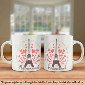 Asilmeydan Çift Yön Renkli Baskılı Londra Paris Eyfel Kulesi Kalp Kupa Bardak
