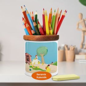 Asilmeydan Çiftlikteki Horozlar Ahşaplı Seramik Kalemlik
