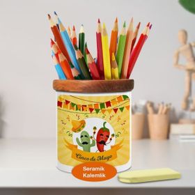 Asilmeydan Cinco De Mayo Meksikalı Acı Biberler Ahşap Seramik Kalemlik