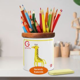 Asilmeydan Giraffe Zürafa Yazılı Ahşap Seramik Kalemlik