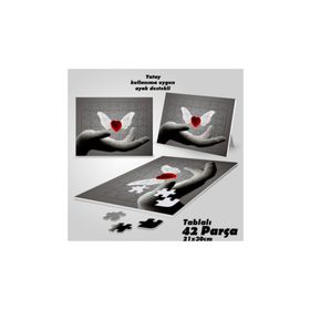 Asilmeydan Gri Kalp Kanat Aşk El Sevgi Ayak Destekli Çerçeveli 42 Parça 21x30 cm Puzzle Yapboz Tablo