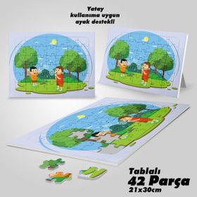 Asilmeydan Hobi Iki Arkadaş Ağaçlar Çocuk Ayak Destekli Çerçeveli 42 Parça Puzzle Yapboz Tablo