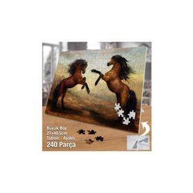 Asilmeydan Hobi Kahverengi Vahşi Atlar Hayvanlar Ayak Destekli Çerçeveli 240 Parça Puzzle Yapboz Tablo