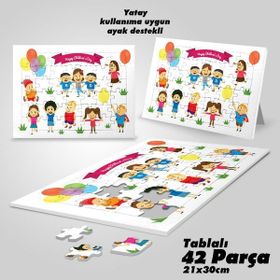 Asilmeydan Hobi Mutlu Çocuklar Günü Ayak Destekli Çerçeveli 42 Parça Puzzle Yapboz Tablo