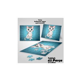 Asilmeydan Hobi Sevimli Mavi Gözlü Kedi Ayak Destekli Çerçeveli 42 Parça Puzzle Yapboz Tablo