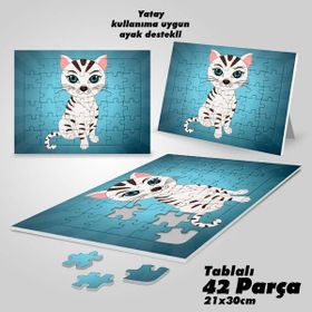 Asilmeydan Hobi Sevimli Mavi Gözlü Kedi Ayak Destekli Çerçeveli 42 Parça Puzzle Yapboz Tablo