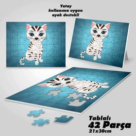Asilmeydan Hobi Sevimli Mavi Gözlü Kedi Ayak Destekli Çerçeveli 42 Parça Puzzle Yapboz Tablo
