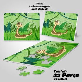 Asilmeydan Hobi Sevimli Mutlu Yılan Orman Ayak Destekli Çerçeveli 42 Parça Puzzle Yapboz Tablo