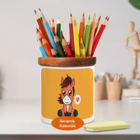 Asilmeydan Kalpli Mini At Ahşaplı Seramik Kalemlik