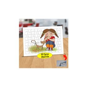 Asilmeydan Kedi Seven Tatlı Kız 99 Parça Puzzle Yapboz Tablo